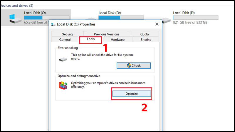 Vào công cụ Optimize Drives